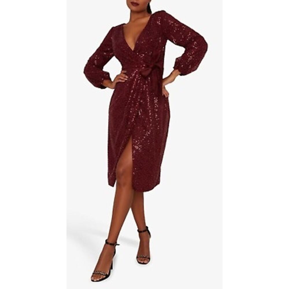 Ted Baker Emmalee Sequin Dress Burgundy Party Glam Chic Size 2 US 6 - Picture 2 of 14